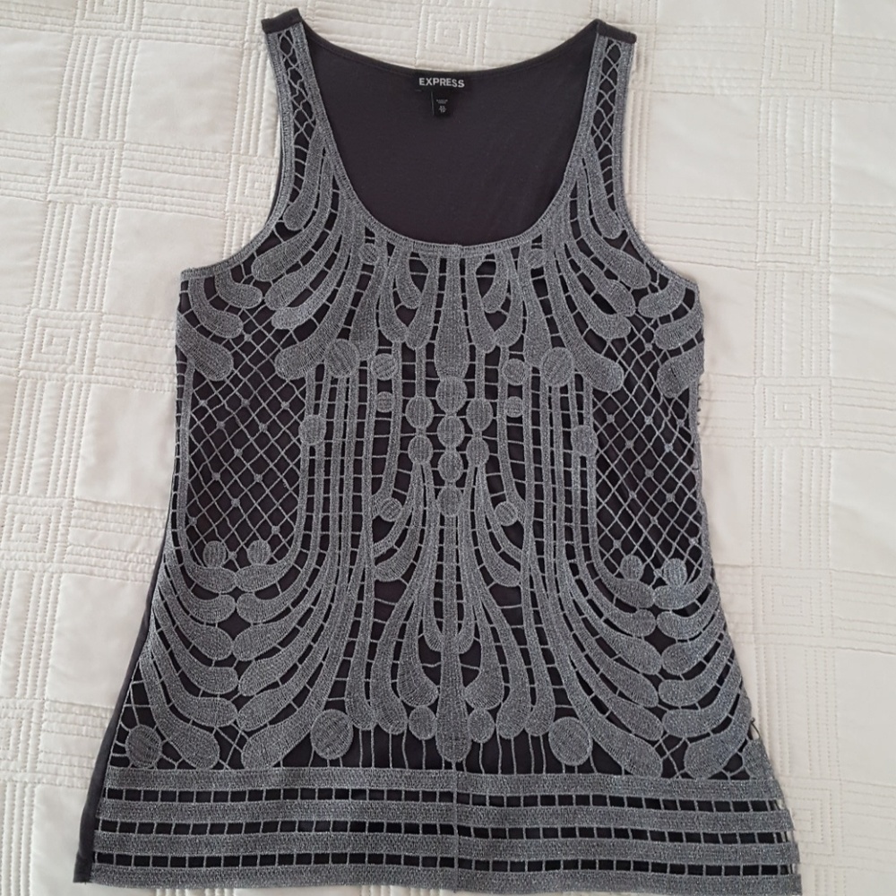 Express sparkle dressy top in grey and silver